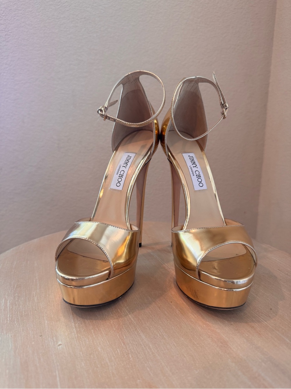 Jimmy Choo Max 150 Gold Liquid Metal Platform Sandal - EU 40 - NIB - Retail $995